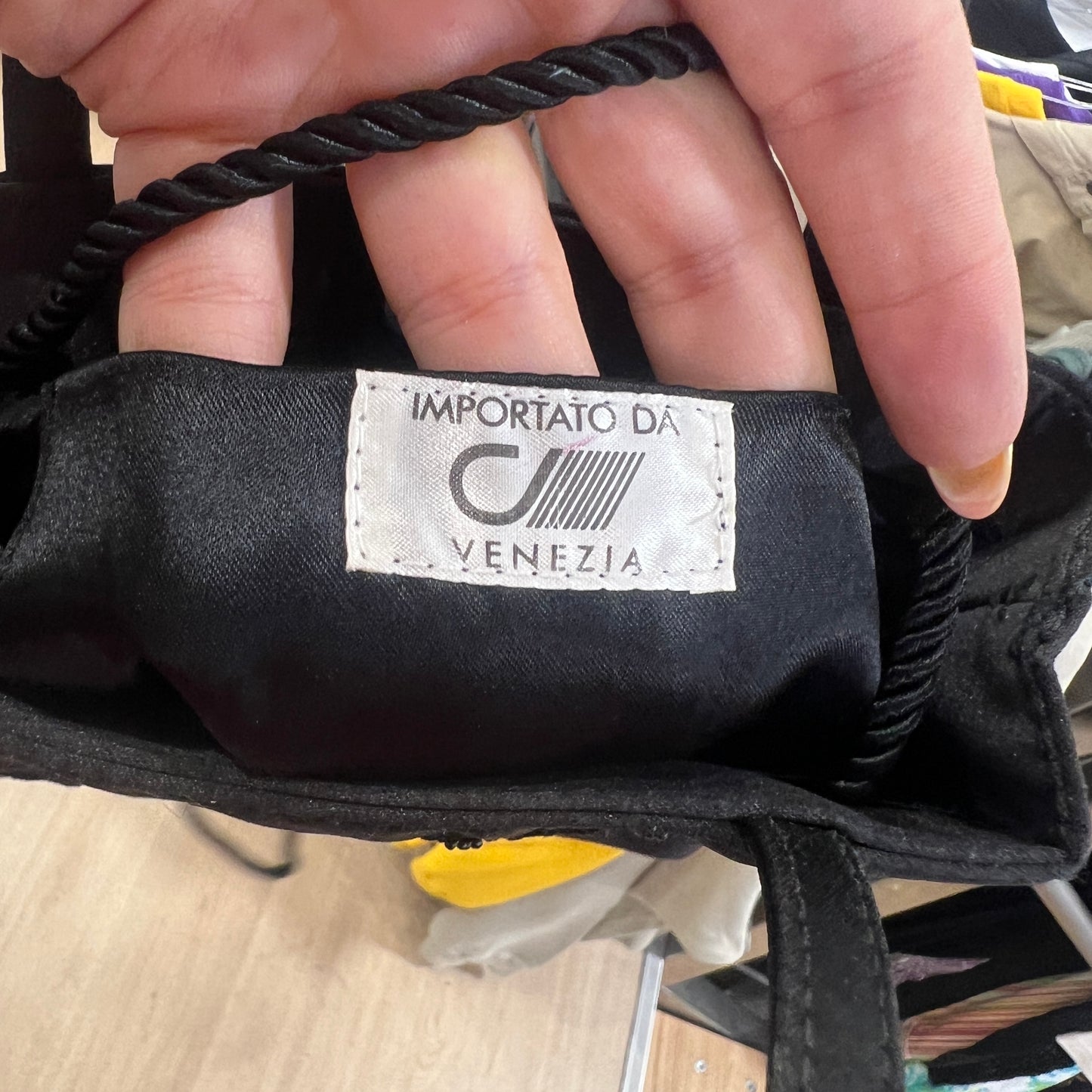 00s mini black satin handbag with floral embroidery and crossbody strap