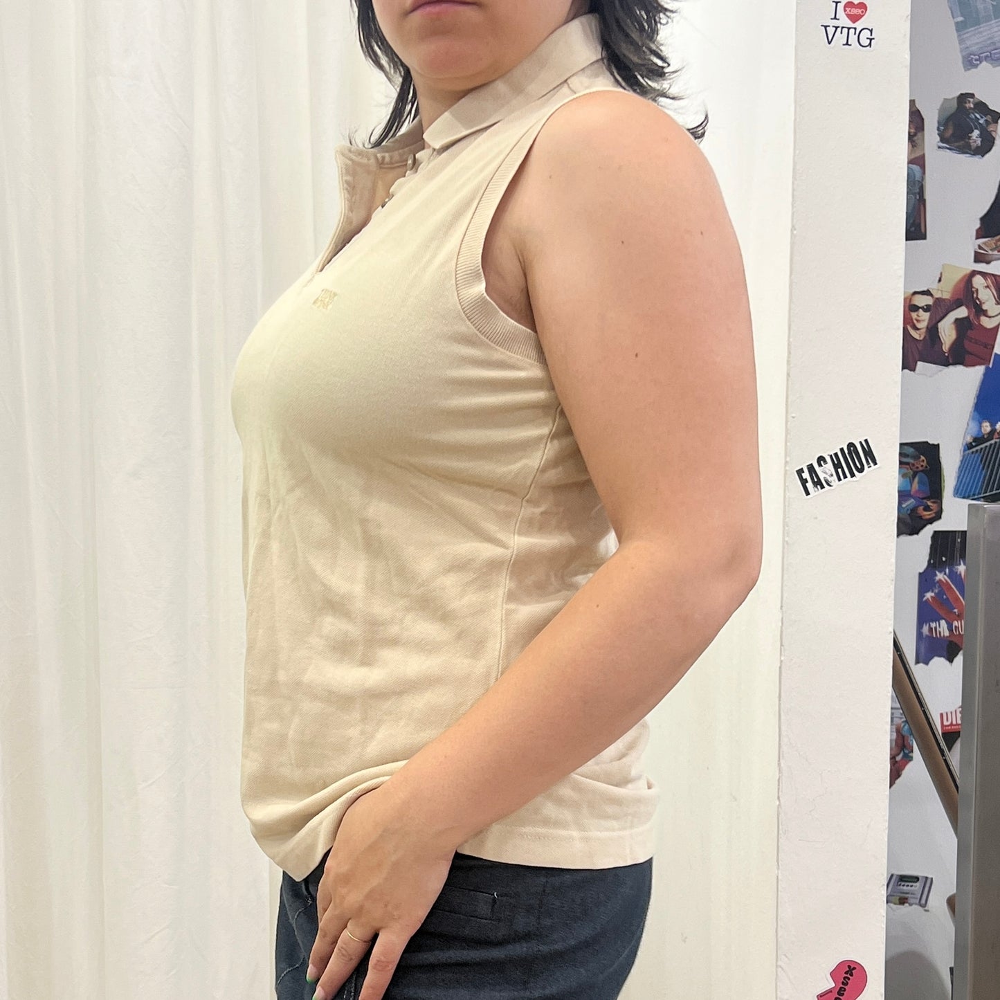 think pink 00s beige sleeveless polo tank top