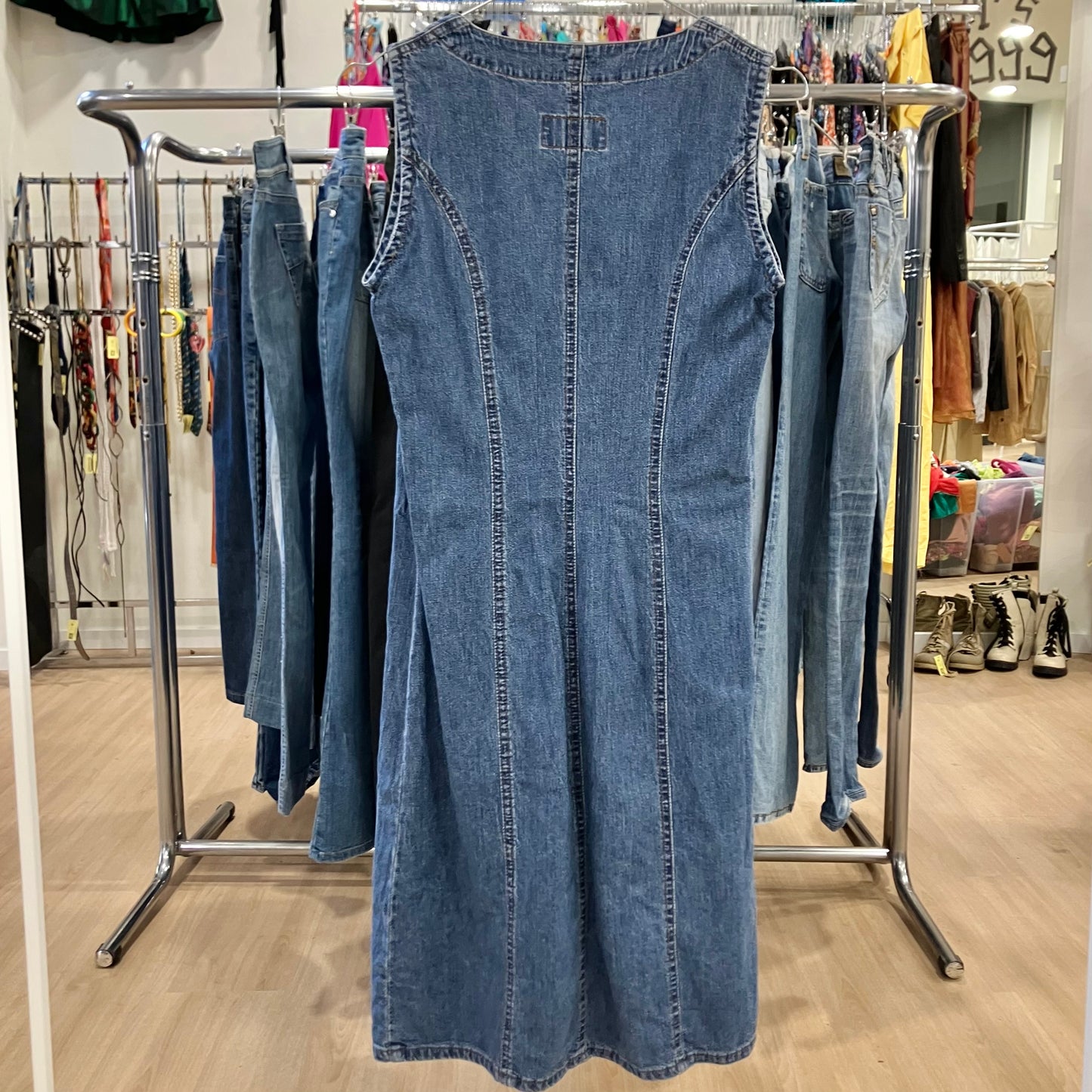 mascoti denim sleeveless button up dress