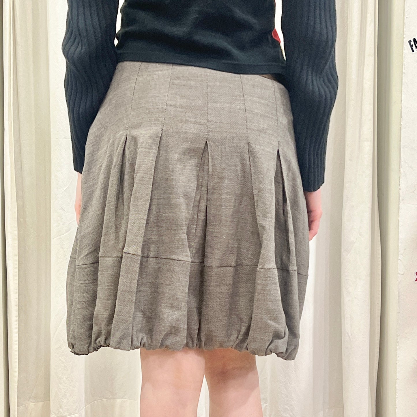 talco brown balloon knee skirt with satin waist bow