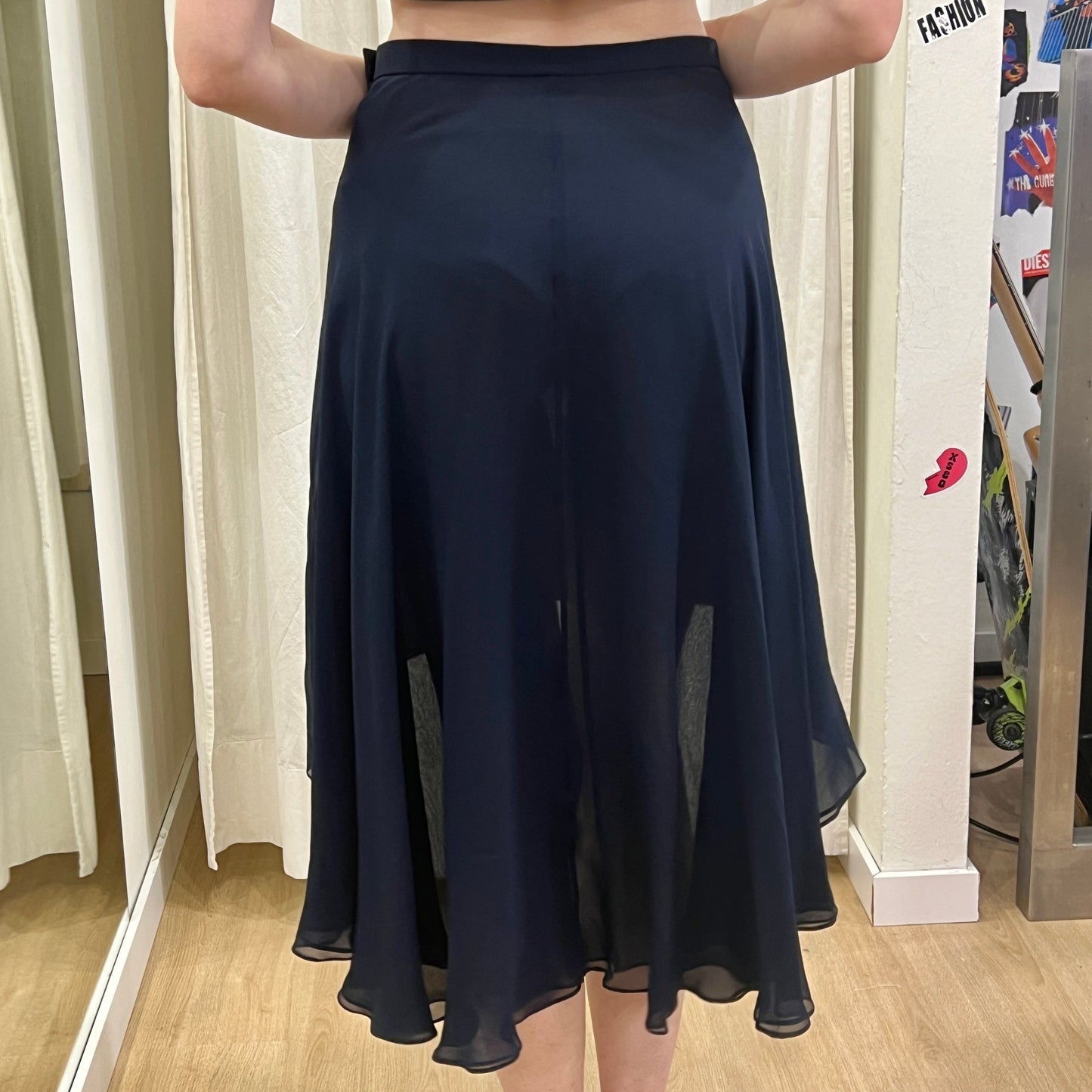 ysl rive gauche 90s navy blue asymmetrical cut silk skirt