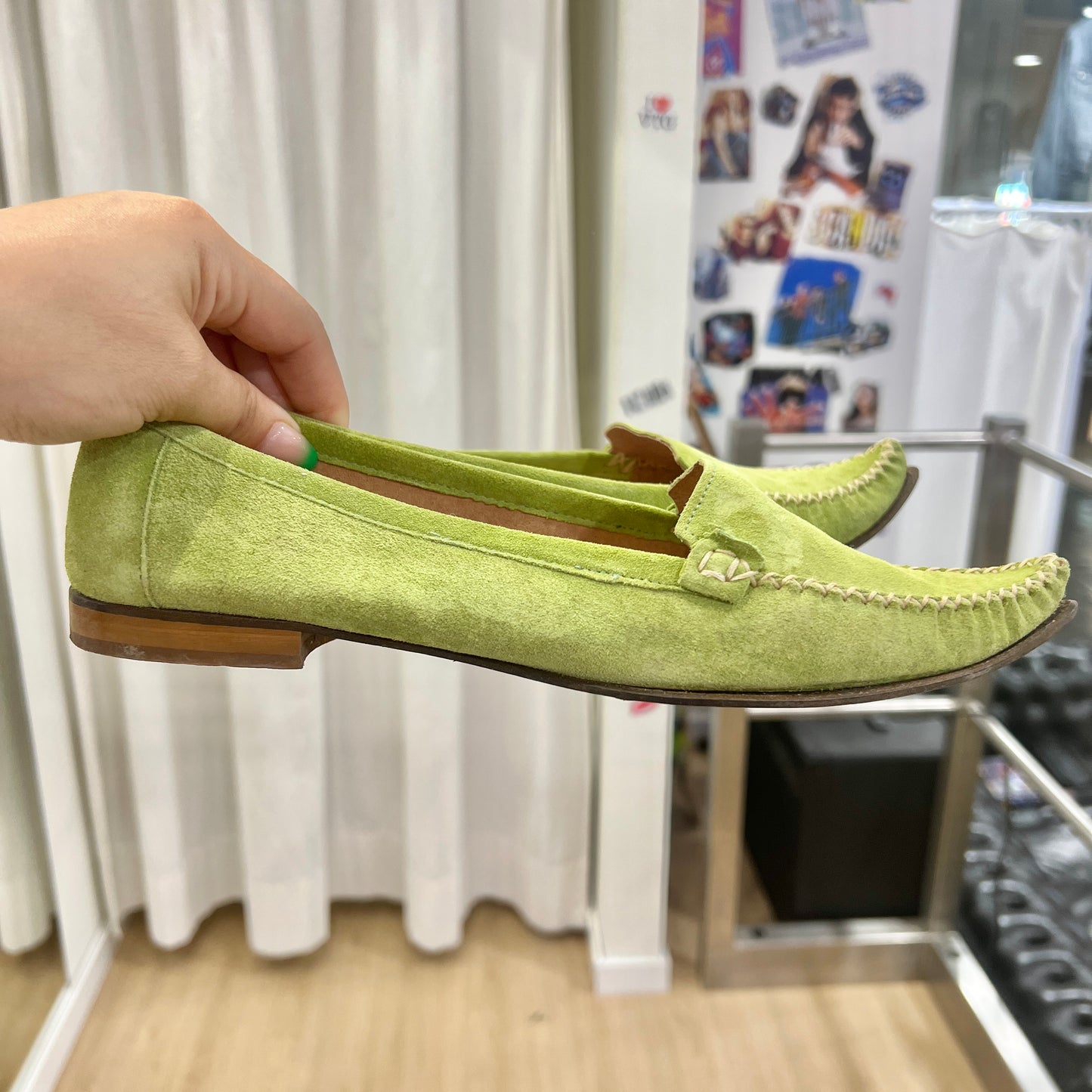 cinti 00s pastel green suede pointed-toe loafers