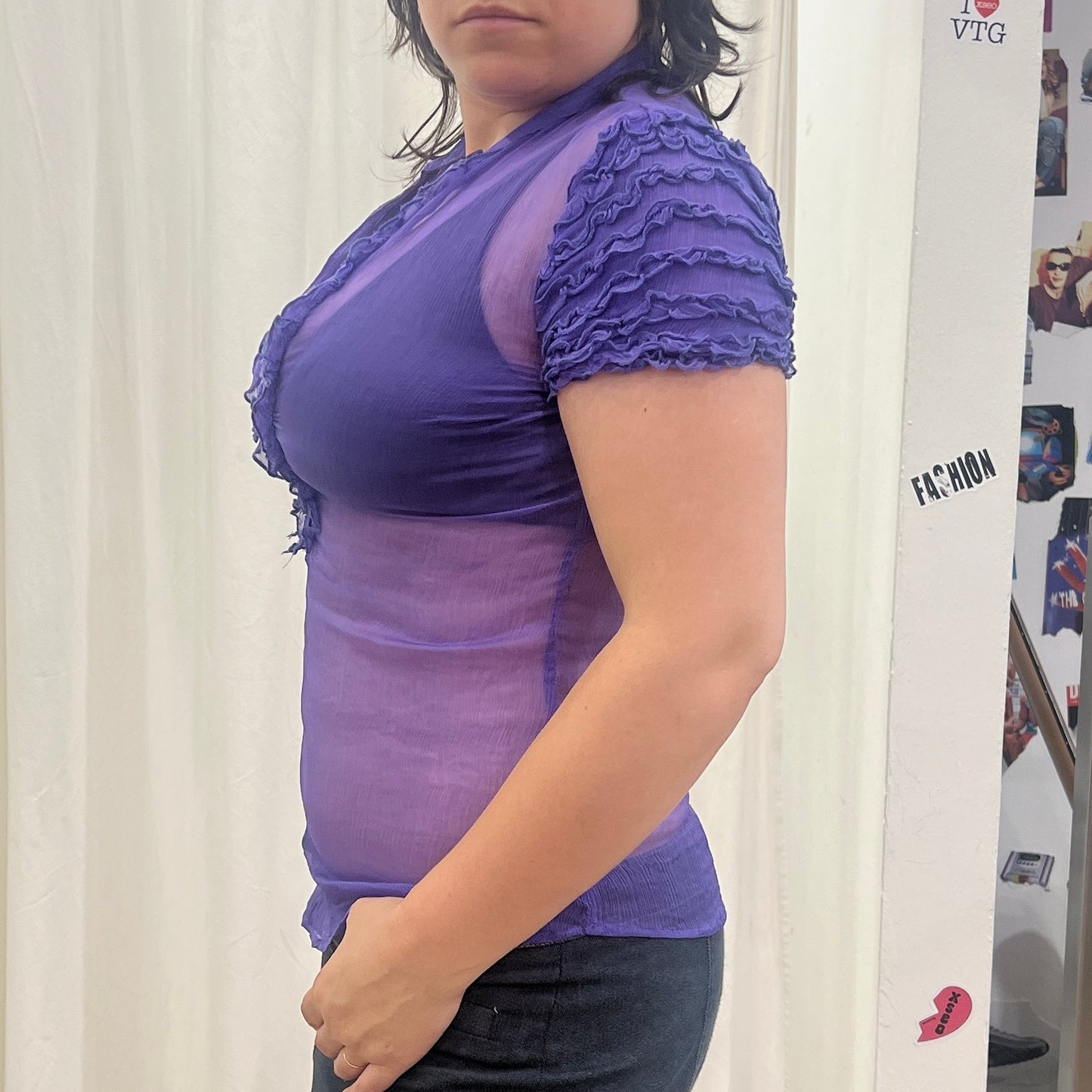 germano zama 00s purple sheer silk top with ruffles