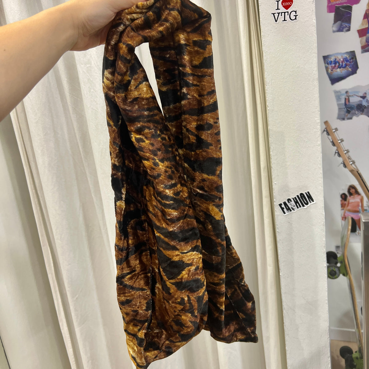 furla tiger print velour skinny scarf