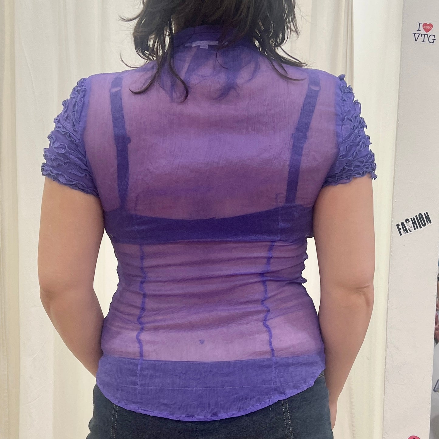 germano zama 00s purple sheer silk top with ruffles