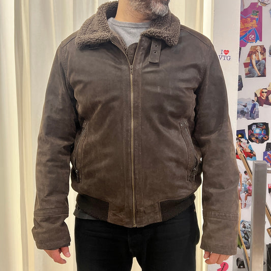 conbipel 00s brown sheepskin suede bomber jacket