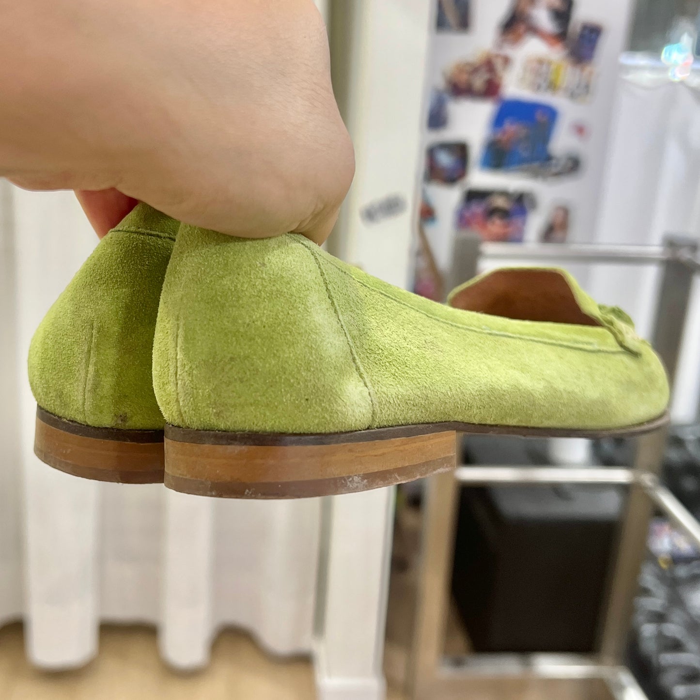 cinti 00s pastel green suede pointed-toe loafers