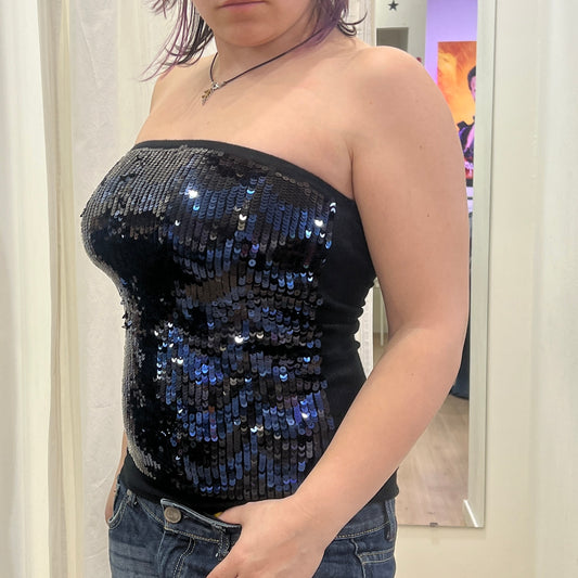 fruity fashion 00s black sequin cashmere tube top
