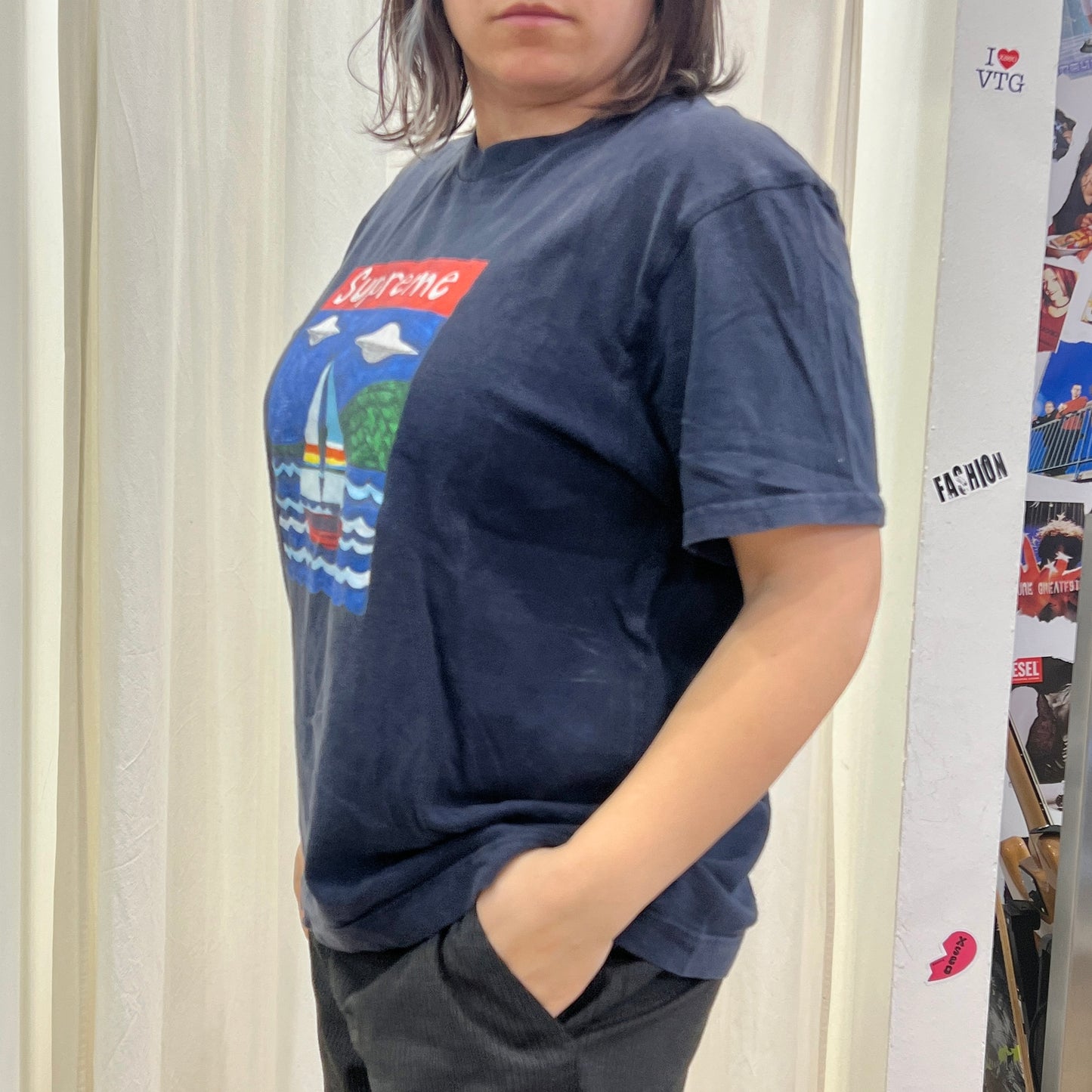 supreme 00s navy blue tshirt with sailboat print