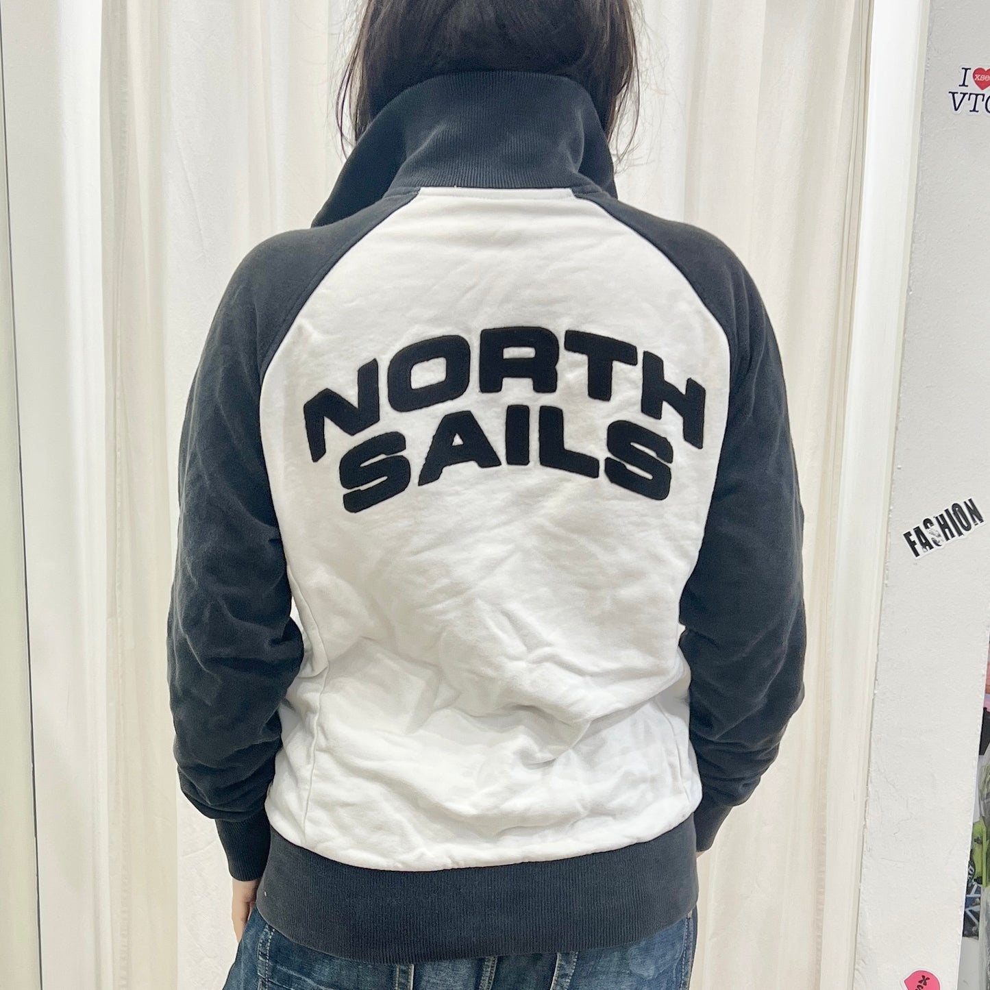 north sails 00s white black colorblock zip up sweatshirt