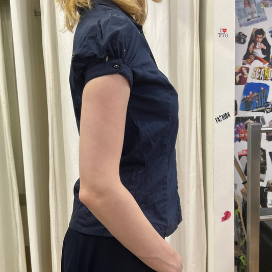 levi's 00s navy blue short balloon sleeve button up shirt