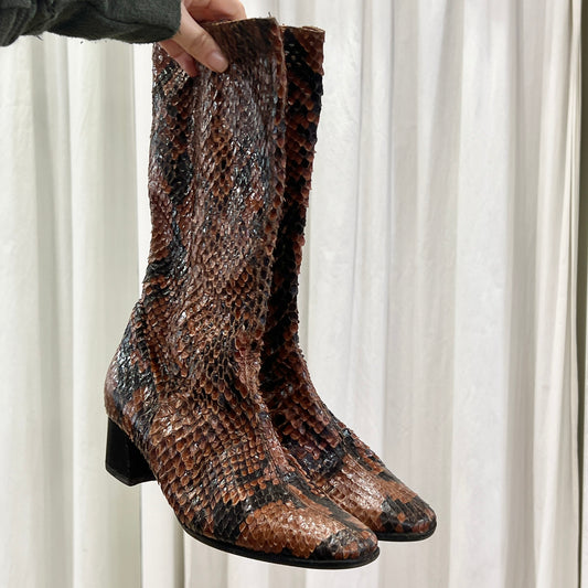 piero zamagni 90s brown python leather heel boots
