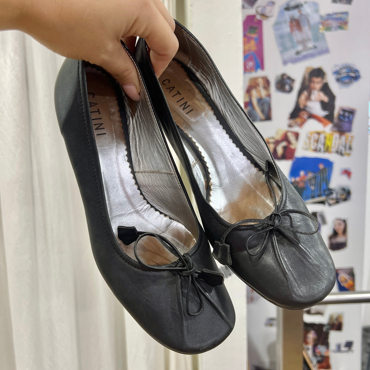 black kitten heel square tip ballet shoes