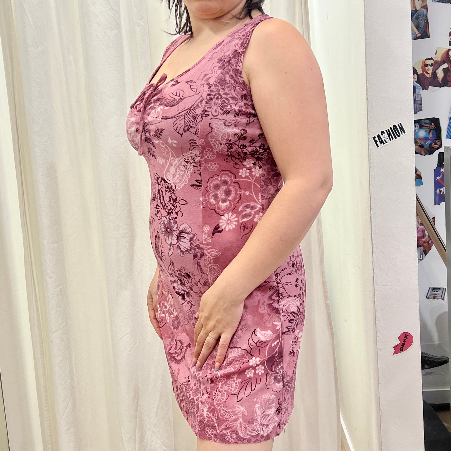 kingfield 00s blush pink minidress with purple flowers