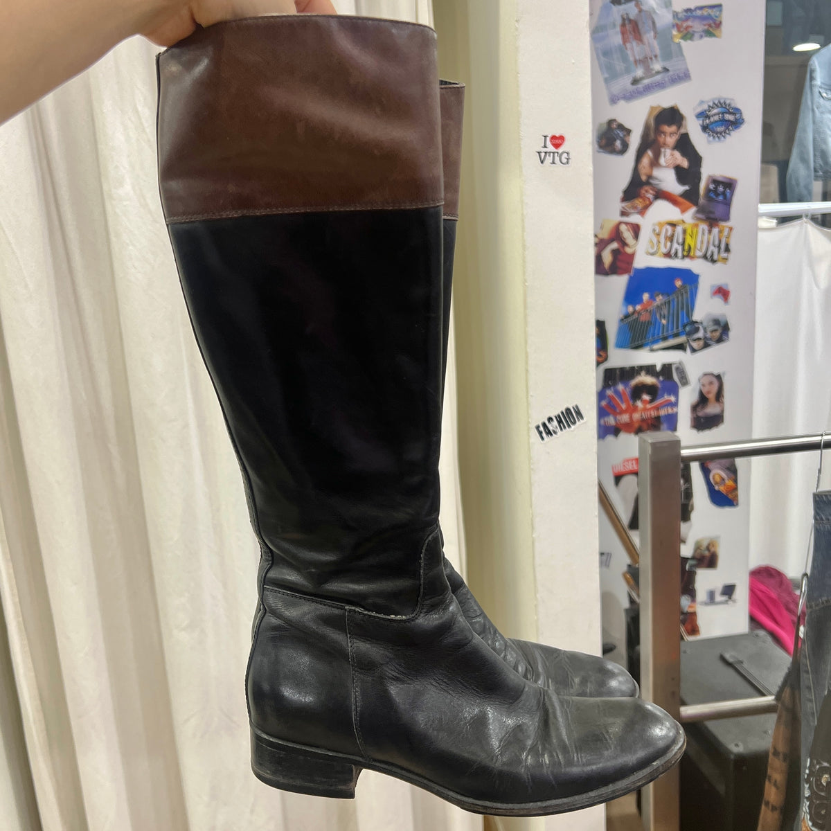 sestriere black leather horse riding ankle boots with brown band
