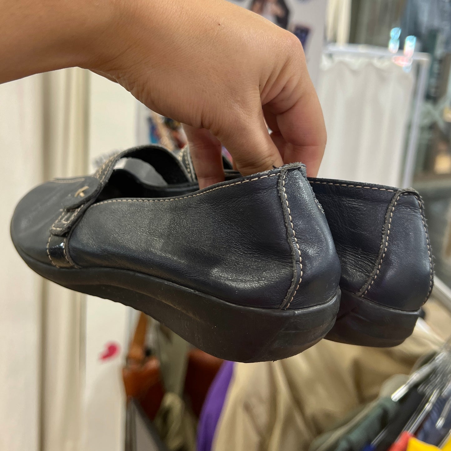 navy blue leather mary jane ballet flats