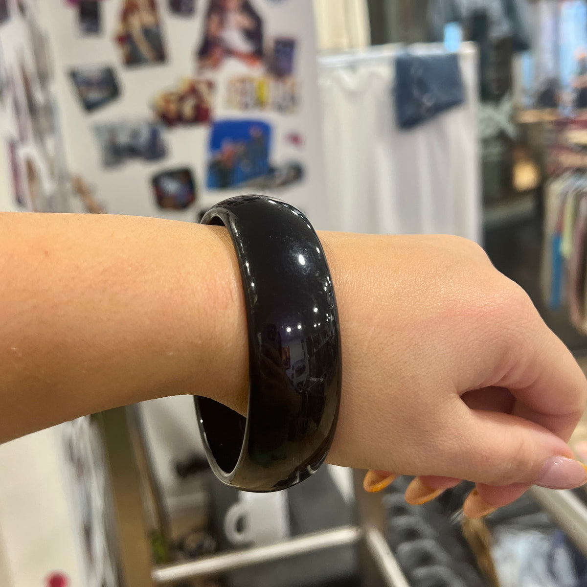 black resin chunky bangle bracelet