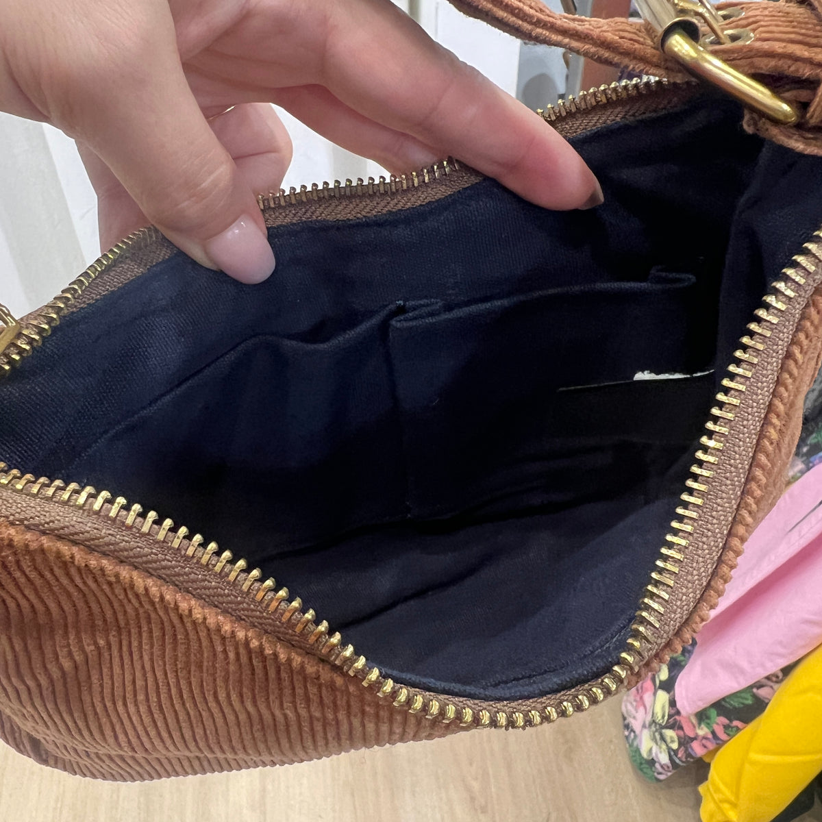 brandy melville brown corduroy mini shoulder bag with pockets