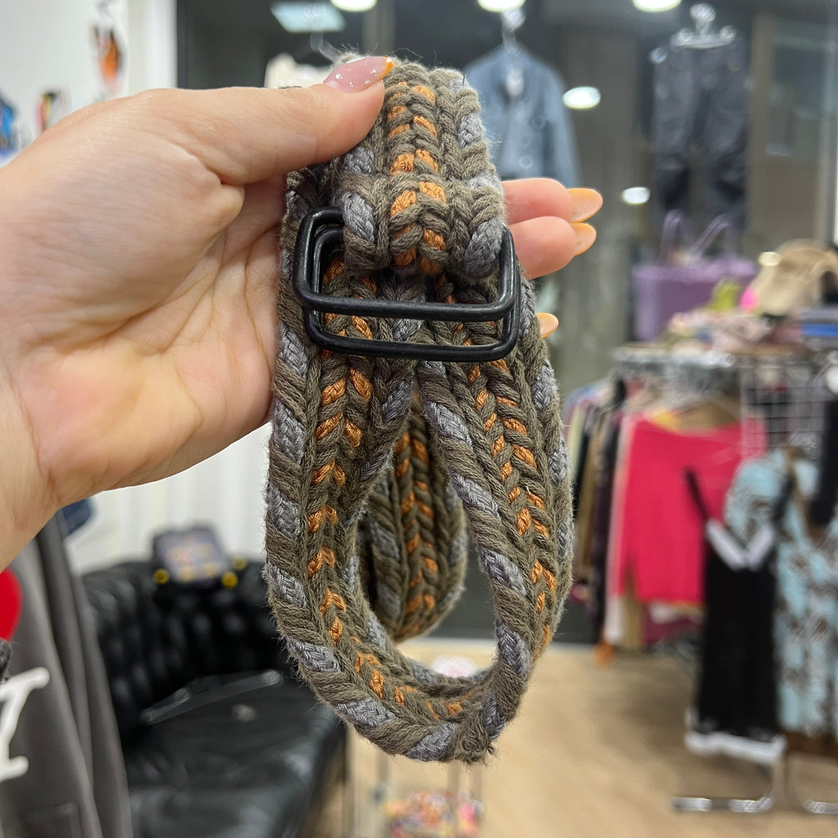 grey orange knit belt