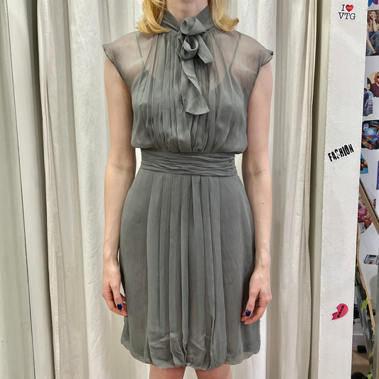 moschino 00s grey silk pussy bow halter mini cocktail dress