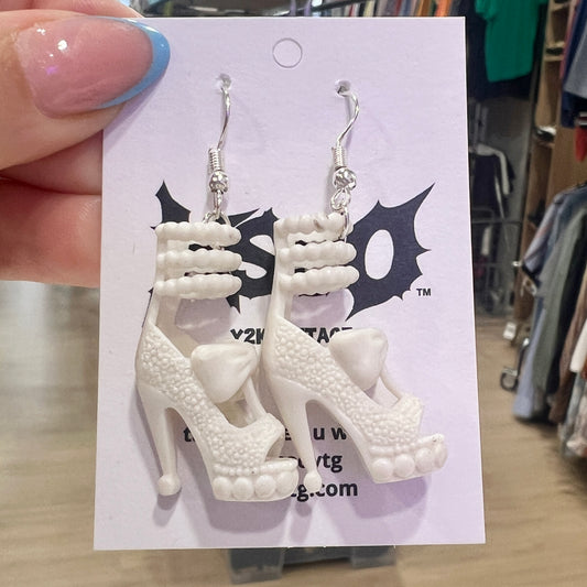 reworked 00s white barbie heels earrings