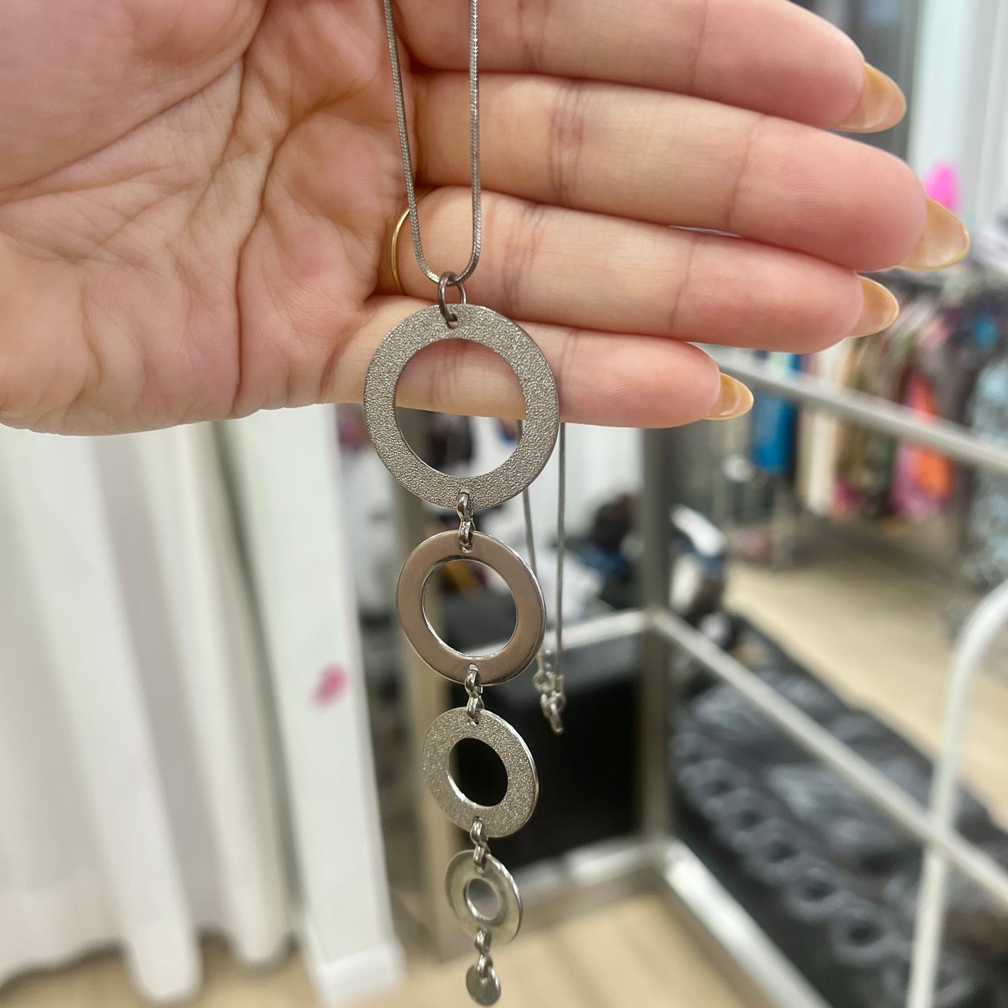 silver metal whoops choker necklace