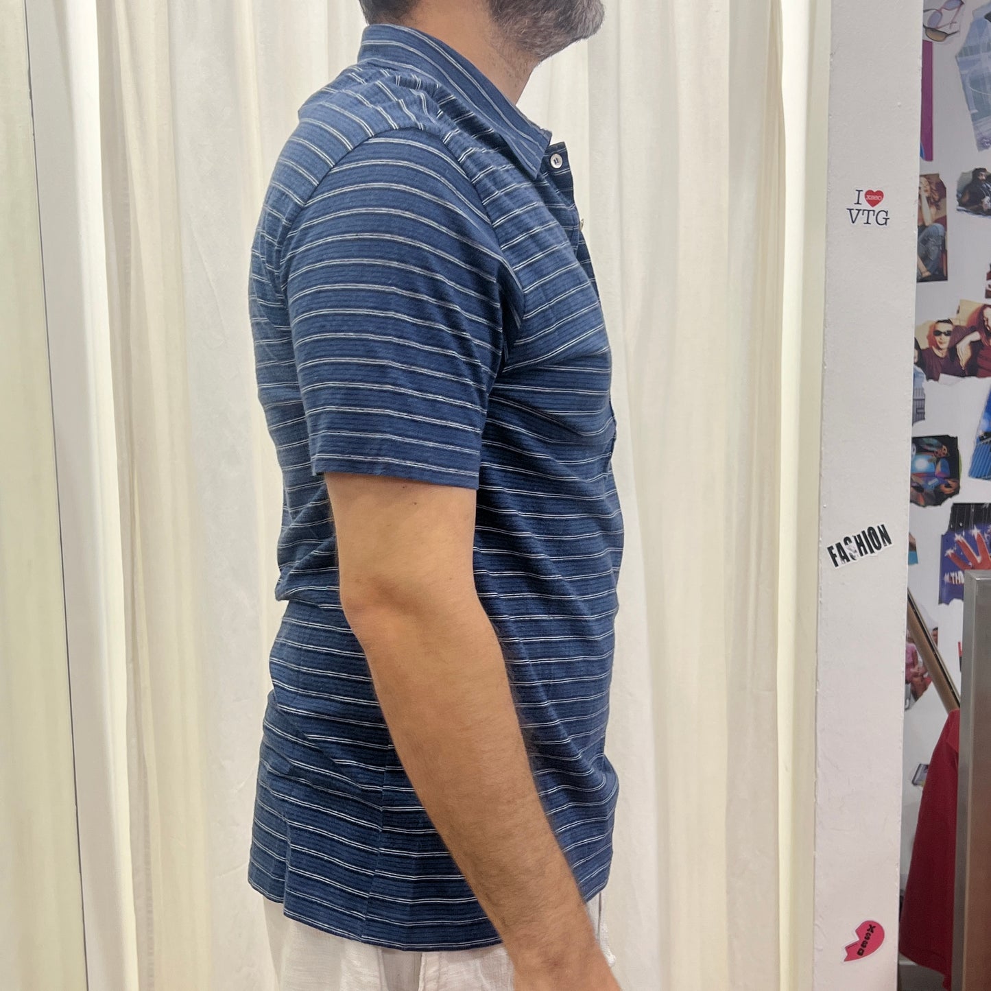 sisley navy blue striped tshirt with polo collar