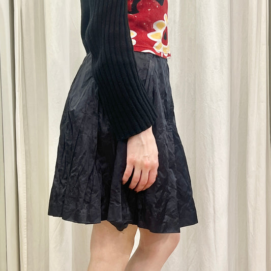 see by chloé 00s black crinkled satin skirt