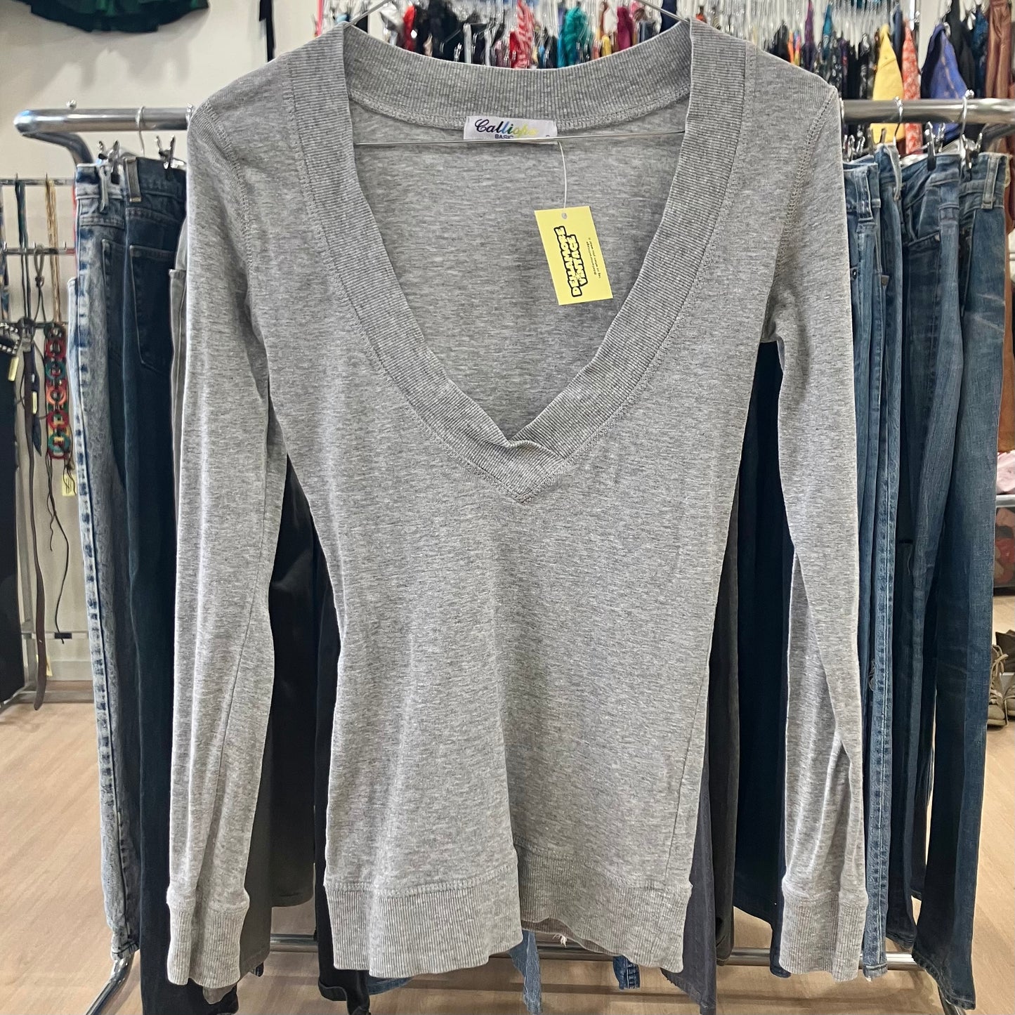calliope grey long sleeve v neck top