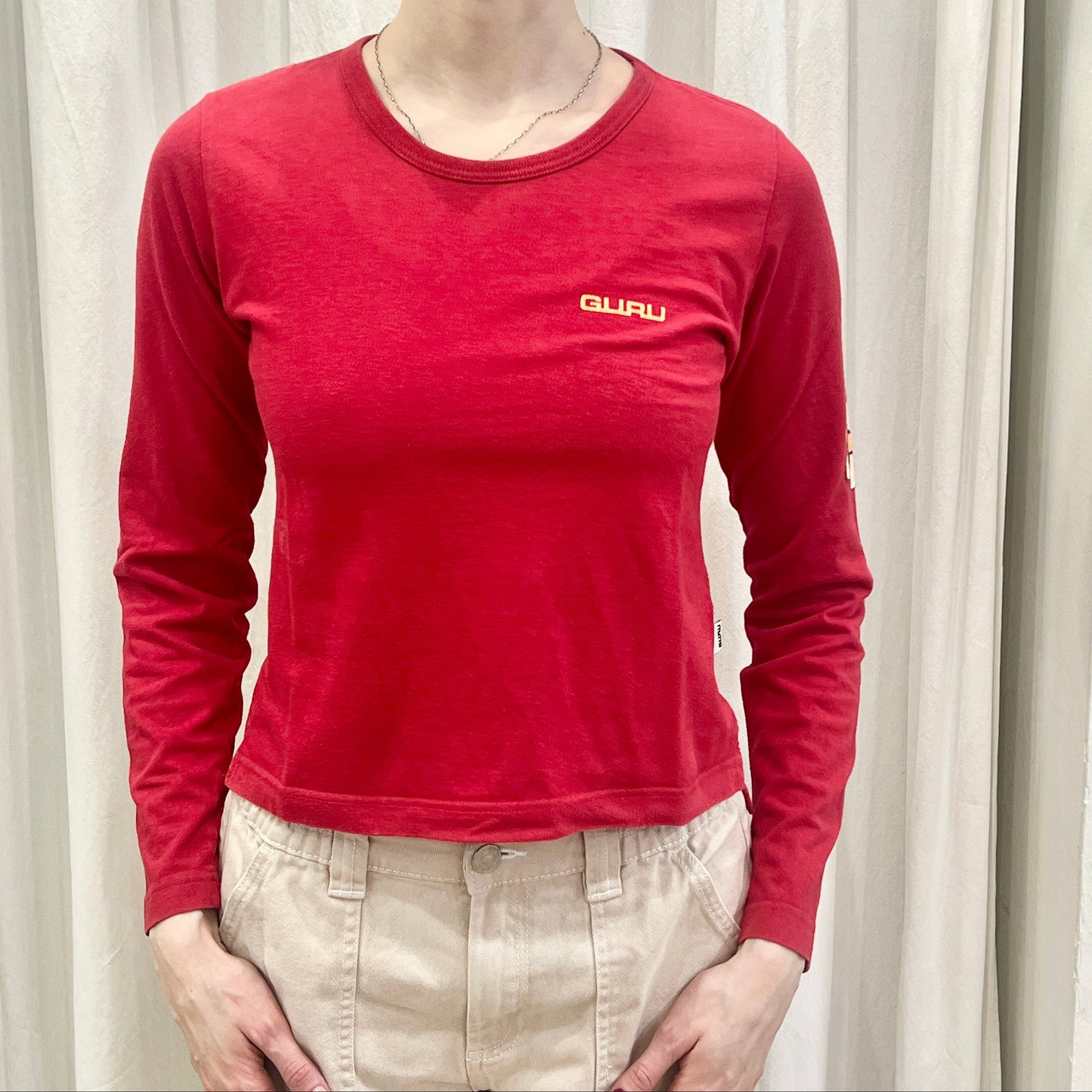 guru 00s red long sleeve top with maxi daisy back print