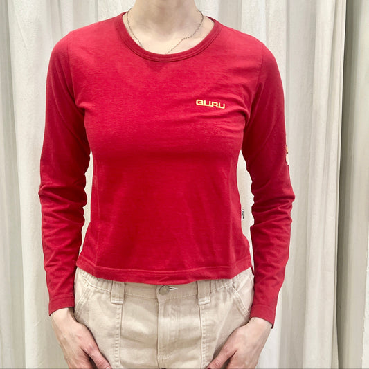 guru 00s red long sleeve top with maxi daisy back print