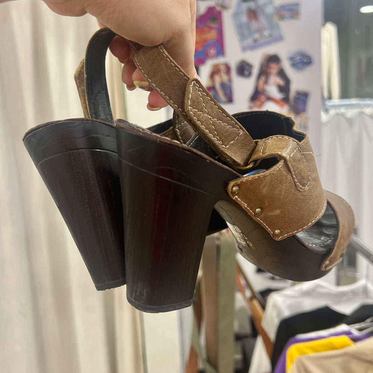 colours brown leather clog heel sandals
