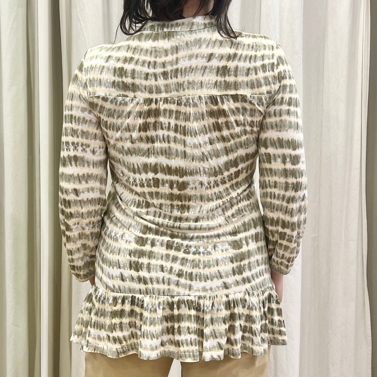 lascana 00s white grey striped tiedye long sleeve dress with frilled trim