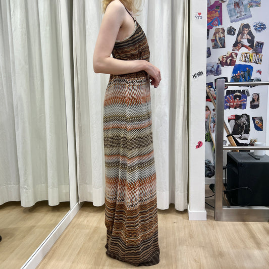 paolo casalini '10s brown grey zig zag maxi dress