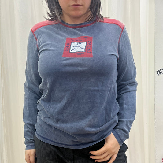 colt denim 00s washed navy blue long sleeve top with red logo