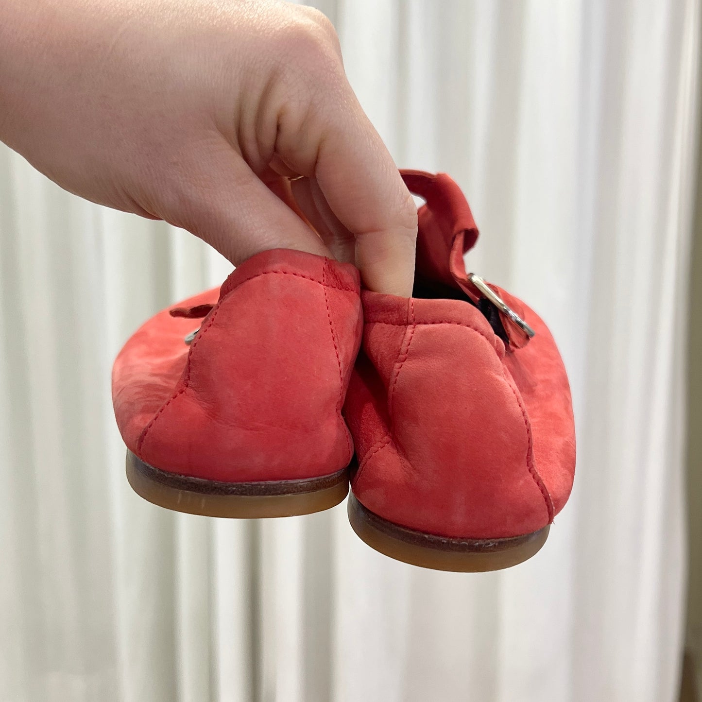 benetton 00s coral red suede mary jane flats