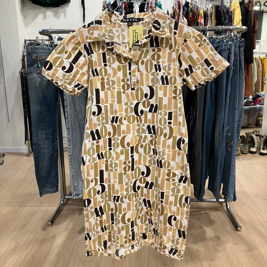 motel 00s white tshirt minidress with black beige monogram print