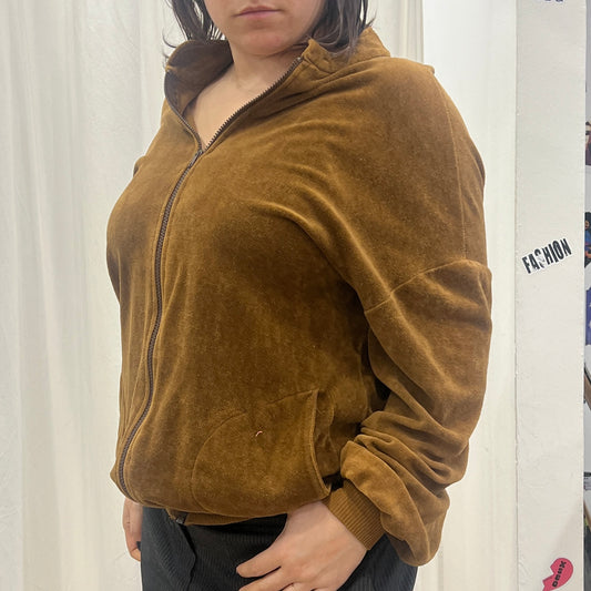 fata 00s brown velvet zip up sweatshirt