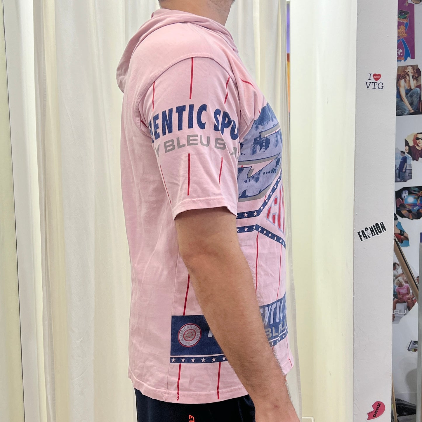 bleu blanc 00s pink navy sport hooded tshirt