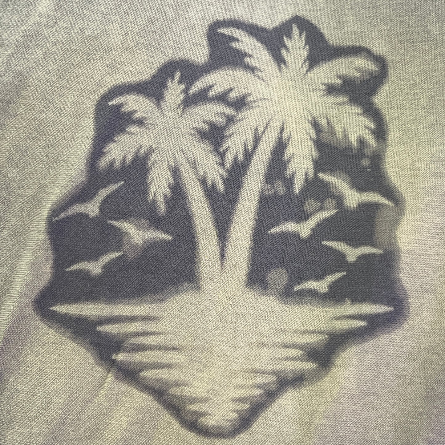 reworked grey tshirt with palm tree island bleach print