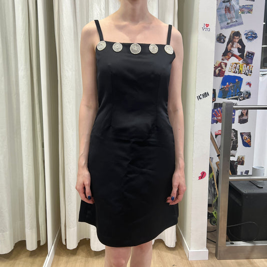 aldebaran milano 90s black satin cocktail minidress with pearl details