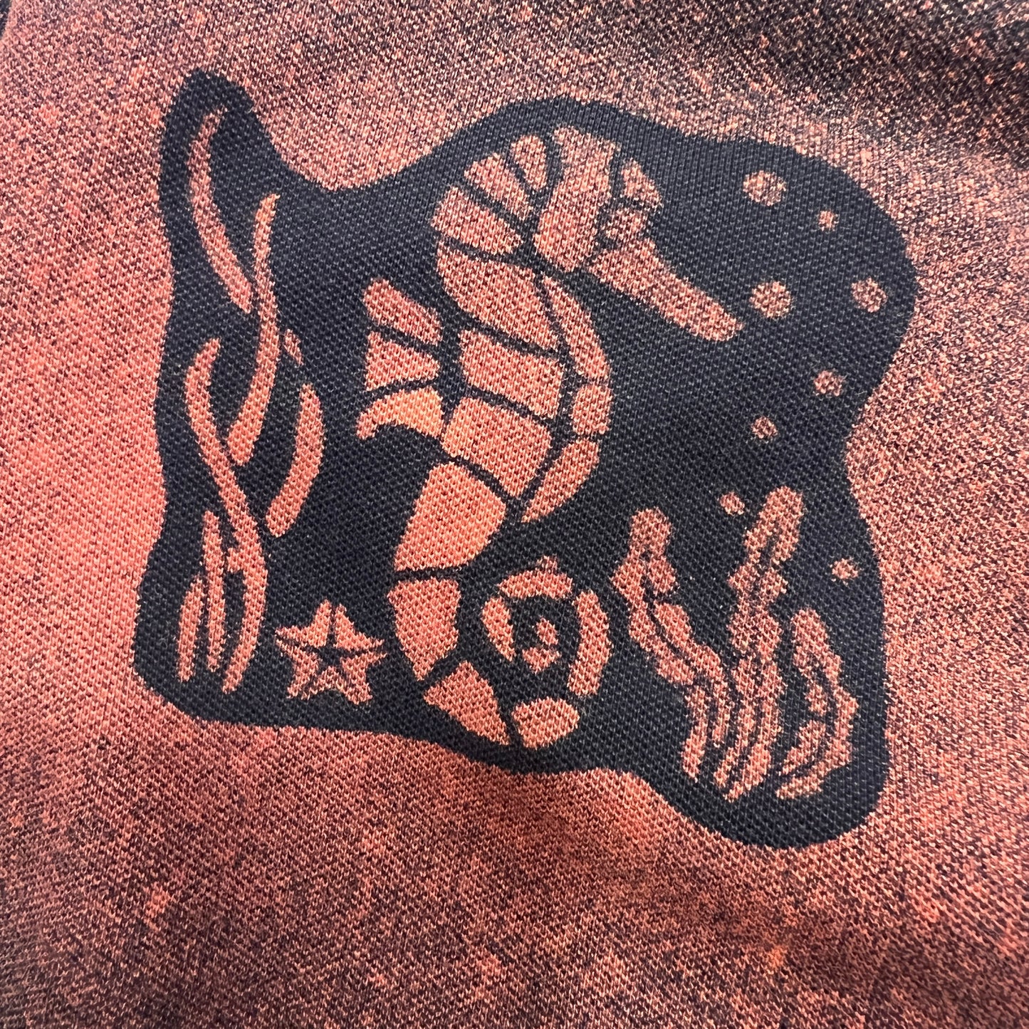 reworked navy polo tshirt with under the sea creatures bleach print