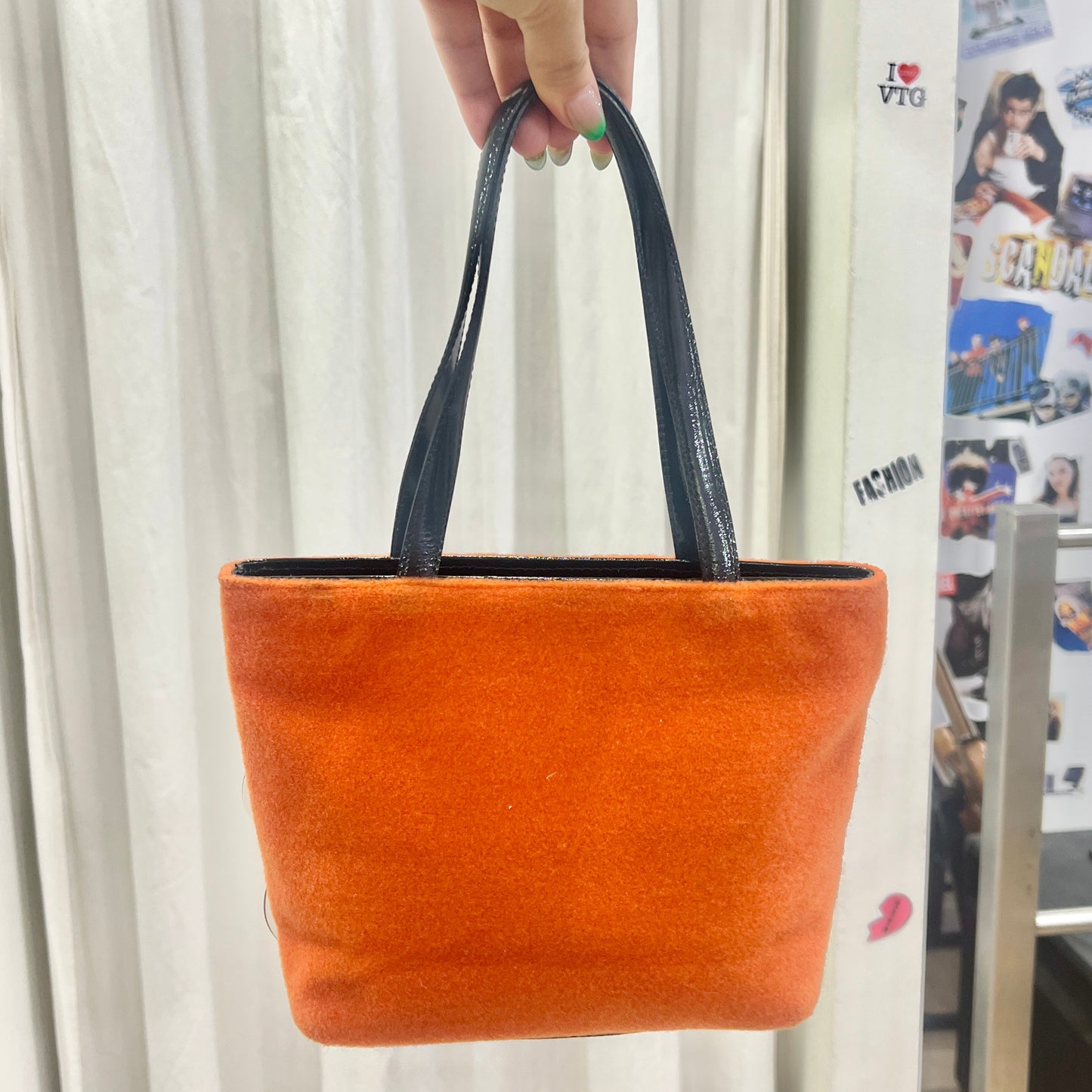 berge 00s orange wool shoulder bag with clear plastic circles