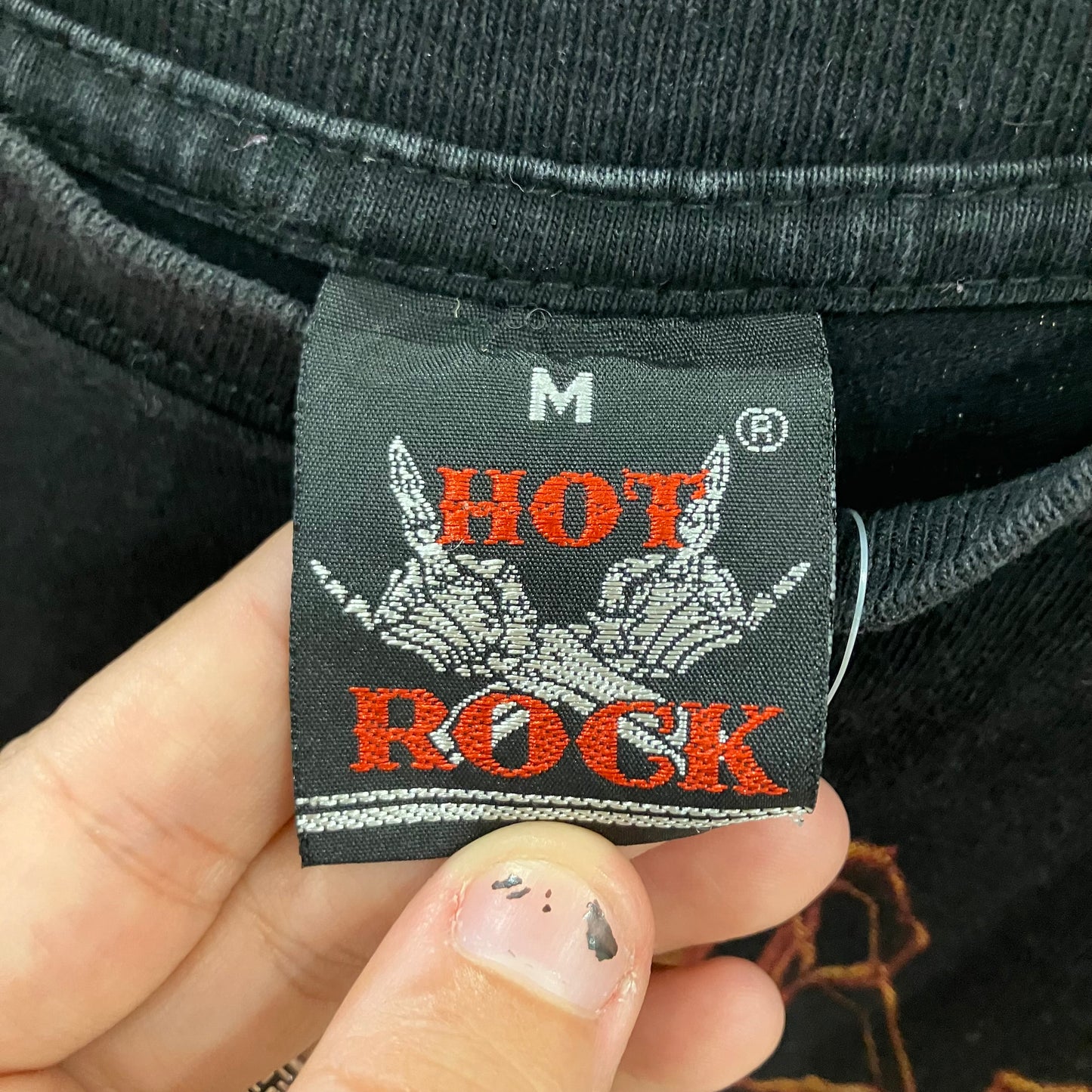 Label with 'Hot Rock' branding on a black background