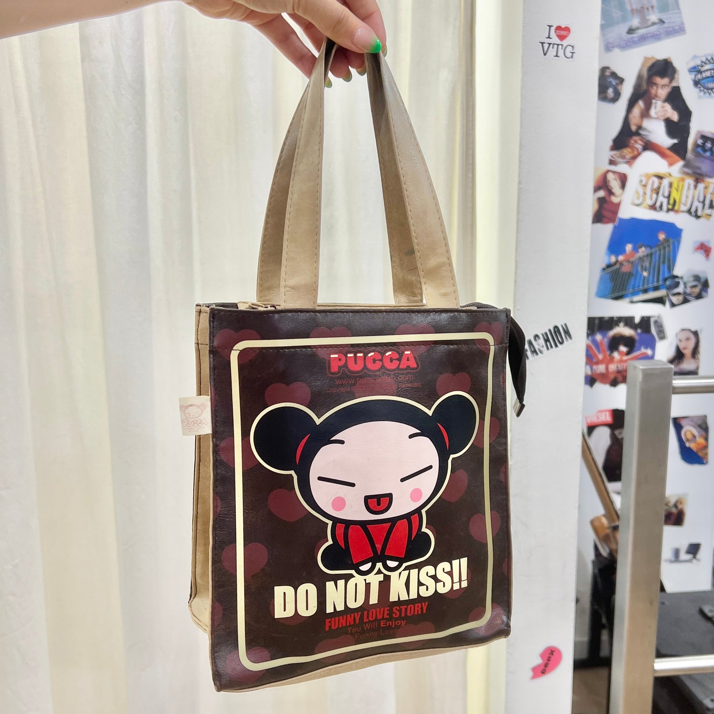 pucca 00s brown tan vegan leather DO NOT KISS handbag