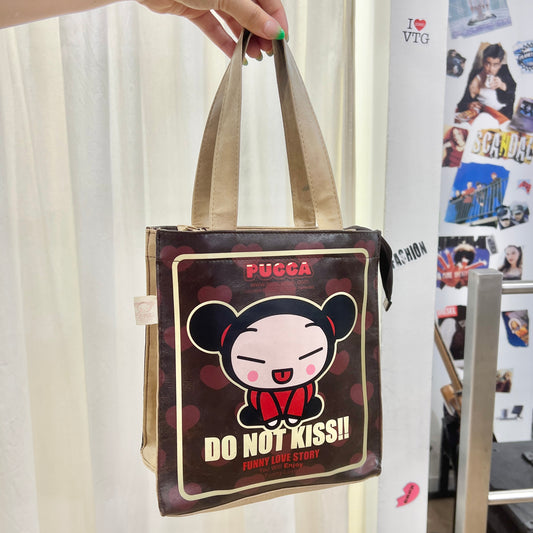 pucca 00s brown tan vegan leather DO NOT KISS handbag