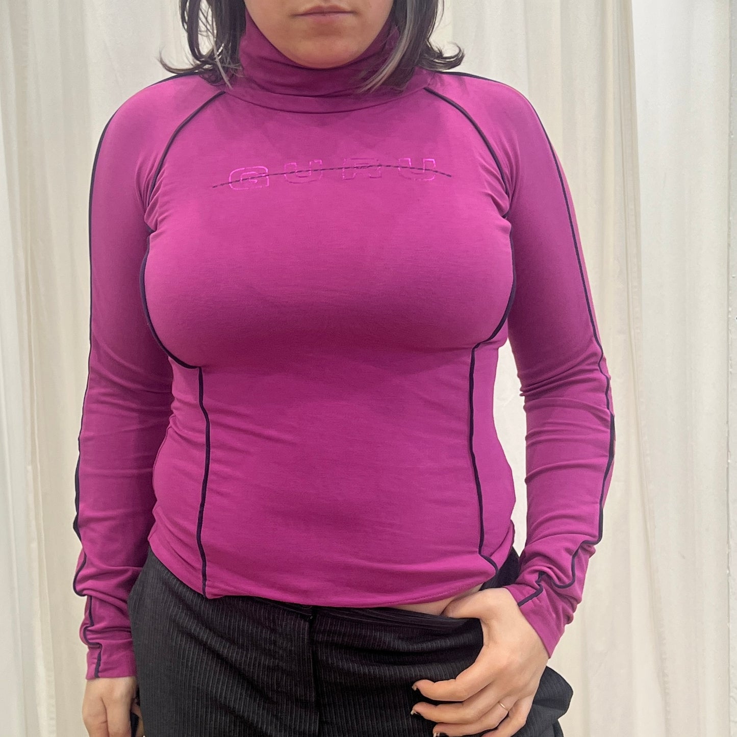 guru 00s purple long sleeve roll neck top with back logo