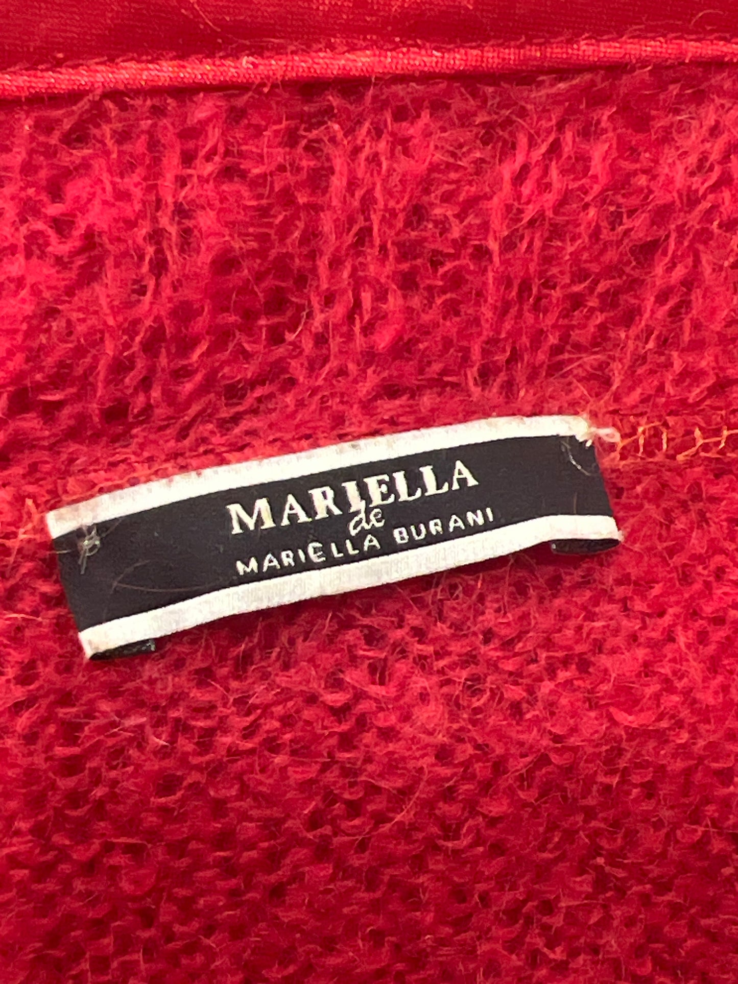 mariella burani 00s red wool bell sleeve sweater with metal hoops