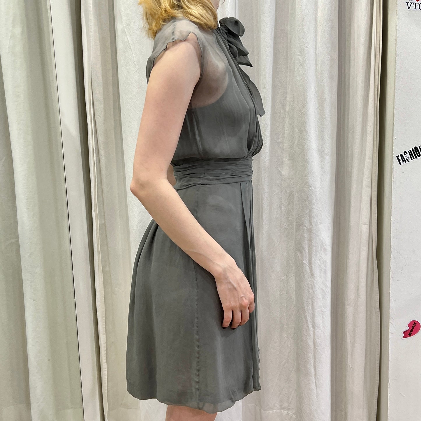 moschino 00s grey silk pussy bow halter mini cocktail dress