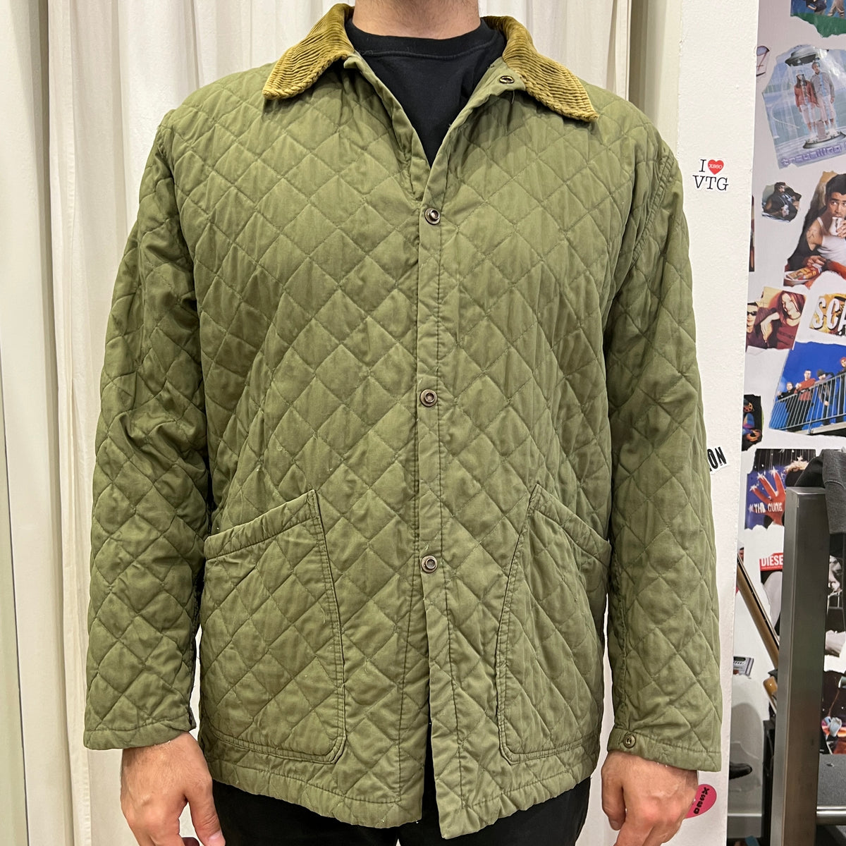 faciba 00s green quilted jacket with corduroy velvet collar